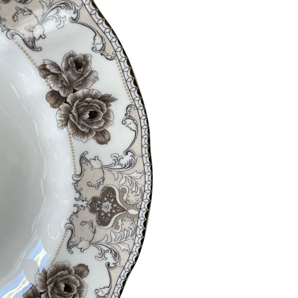 4pc Palate & Plate Victorian BROWN Rose Floral 10.5" Dinner Plates Scalloped New - Picture 11 of 15